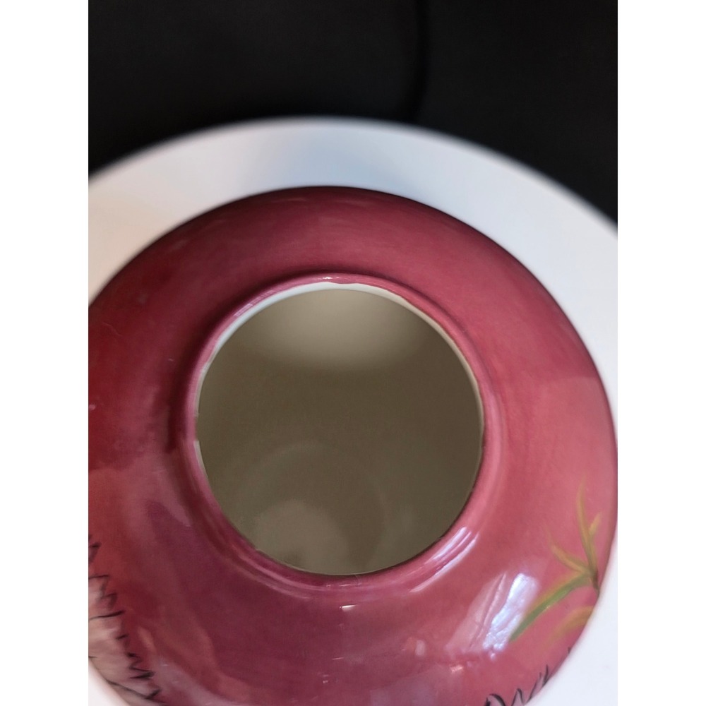 Vintage Signed Hand Painted Pink Floral Ceramic Ginger Jar with Lid 5.75" - Picture 8 of 10